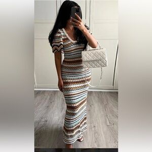Zara Brown and Cream Striped Maxi Dress